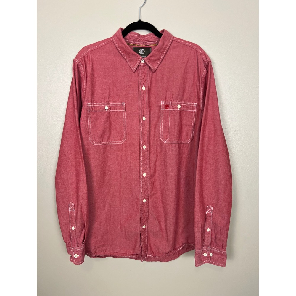 Timberland‎ Earthkeepers Mens XL Red Organic Cotton Button Down Shirt FA12/2732J